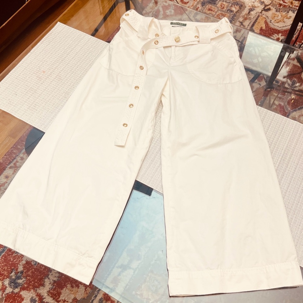 Ralph Lauren Double RL Cream Wide-Leg Trousers